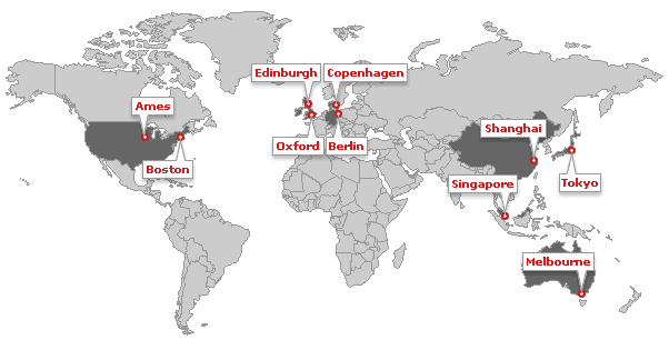 World map illustrating Blackwell Publishing office locations.